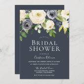 ネイビー&ホワイトゴージャスフローラエレガントブライダルシャワー 招待状
