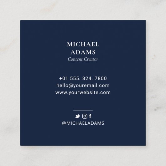 ネイビー&ホワイトシンプルフォトモダンソーシャルメディア スクエア名刺 (裏面)