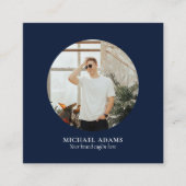 ネイビー&ホワイトシンプルフォトモダンソーシャルメディア スクエア名刺 (正面)