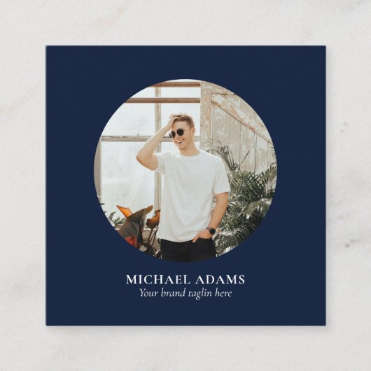 ネイビー&ホワイトシンプルフォトモダンソーシャルメディア スクエア名刺 (正面)