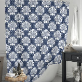 ネイビー&ホワイトシーシェル シャワーカーテン