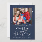 ネイビー&ホワイトスター2枚の写真メリークリスマスホリダ シーズンカード (正面)