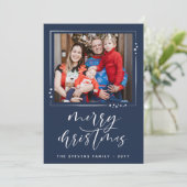 ネイビー&ホワイトスター2枚の写真メリークリスマスホリダ シーズンカード (スタンド正面)