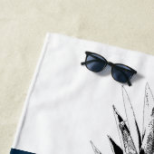 ネイビー&ホワイトストライプパイナップル |カスタム ビーチタオル (インサイチュ)