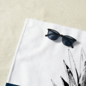 ネイビー&ホワイトストライプパイナップル |モノグラムカスタム ビーチタオル (インサイチュ)