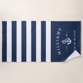 ネイビー&ホワイトストライプビーチハウス ビーチタオル (正面)