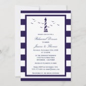 ネイビー&ホワイトストライプホテルライトハウスリハーサルディナー 招待状 (正面)