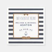 ネイビー&ホワイトストライプ航海のノットインフィニティ結婚ズ スタンダードカクテルナプキン (正面)