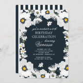 ネイビー&ホワイトデイジー招待状 招待状 (正面/裏面)