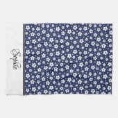 ネイビー&ホワイトデイジー パーソナライズされた キッチンタオル (横)