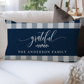 ネイビー&ホワイトバッファローチェック感謝パーソナライズされた ランバークッション