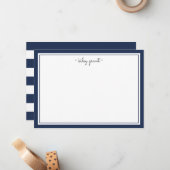 ネイビー&ホワイトパーソナライズされた文房具フラットカード ノートカード (正面/裏面インサイチュ)