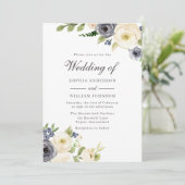 ネイビー&ホワイトフラワーエレガントな結婚式 招待状 (スタンド正面)