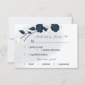 ネイビー&ホワイトフラワーズミール選択RSVPカード 出欠カード (正面)