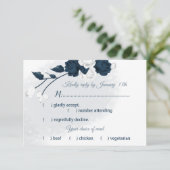 ネイビー&ホワイトフラワーズミール選択RSVPカード 出欠カード (スタンド正面)