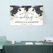 ネイビー&ホワイトフローラエレガントなウェディングウェルカムバナー 横断幕 (トレードショー)