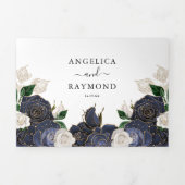 ネイビー&ホワイトフローラエレガントウェディング 三つ折り招待状 (カバー)