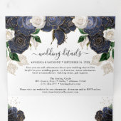 ネイビー&ホワイトフローラエレガントウェディング 三つ折り招待状 (内部最初)