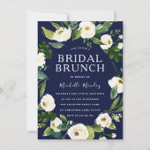 ネイビー&ホワイトフローラリースブライダルシャワーブランチ 招待状 (正面)