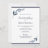 ネイビー&ホワイトフローラリーフ結婚式招待状 招待状 (正面)