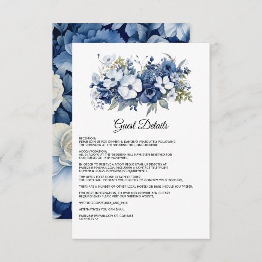 ネイビー&ホワイトフローラ結婚ズゲスト詳細 エンクロージャーカード (正面/裏面)