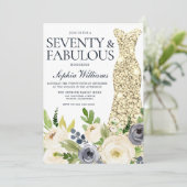 ネイビー&ホワイトフローラ金ゴールドドレス70thバースデーパーティー 招待状 (スタンド正面)