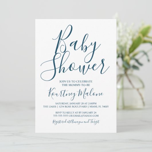 ネイビー&ホワイトベビーシャワー招待状 招待状 (スタンド正面)