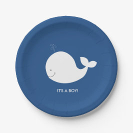 ネイビー&ホワイトホエールベビーシャワー紙プレート ペーパープレート