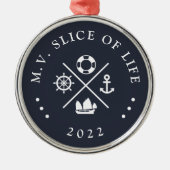 ネイビー&ホワイトボート名 メタルオーナメント (正面)