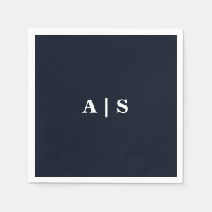 ネイビー&ホワイトモノグラム結婚ズカクテル スタンダードカクテルナプキン