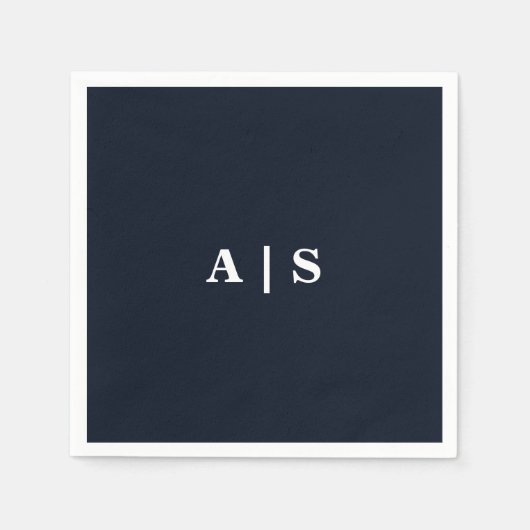 ネイビー&ホワイトモノグラム結婚ズカクテル スタンダードカクテルナプキン (正面)