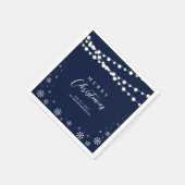 ネイビー&ホワイトライトメリークリスマスホリデーパーティー スタンダードカクテルナプキン (角)