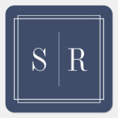 ネイビー・ホワイト結婚ズモノグラム スクエアシール (正面)