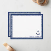ネイビー&ホワイト航海のいかりローパーソナライズされたプ ノートカード (正面/裏面インサイチュ)
