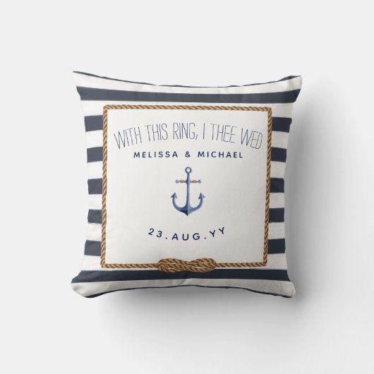 ネイビー&ホワイト航海のインフィニティリングや輪ベアラ結婚ーズ クッション (正面)