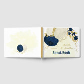ネイビー&ホワイト花金ゴールドボ結婚タン ゲストブック (全面)