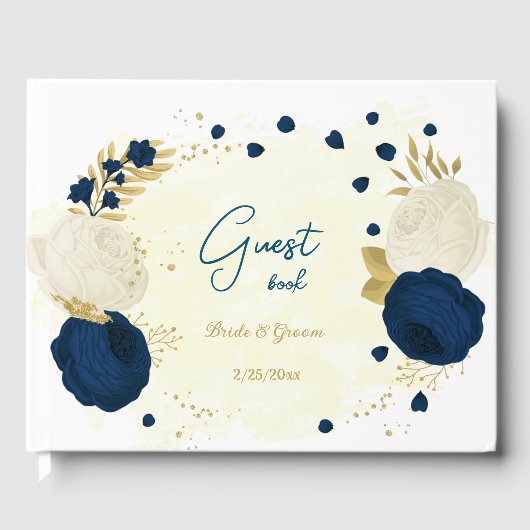 ネイビー&ホワイト花金ゴールドボ結婚タン ゲストブック (正面)