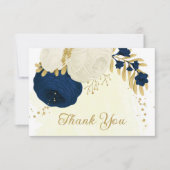ネイビー&ホワイト花金ゴールドボ結婚タン サンキューカード (正面)
