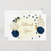 ネイビー&ホワイト花金ゴールドボ結婚タン サンキューカード (正面/裏面)