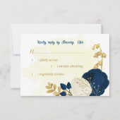 ネイビー&ホワイト花金ゴールドボ結婚タン 出欠カード (正面)