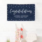ネイビー&ホワイト |おめでとうございますパーティーイベントバナー 横断幕 (インサイチュ)
