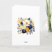 ネイビー、ホワイト、および金ゴールドのフローラ サンキューカード (裏面)