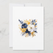 ネイビー、ホワイト、および金ゴールドのフローラ セーブザデート (裏面)