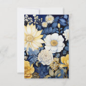 ネイビー、ホワイト、および金ゴールドのフローラ 出欠カード (裏面)
