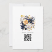 ネイビー、ホワイト、および金ゴールドのフローラ 招待状 (裏面)