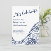 ネイビー/ホワイト お祝いパーティー パイスリー 受付のみ 招待状 (スタンド正面)