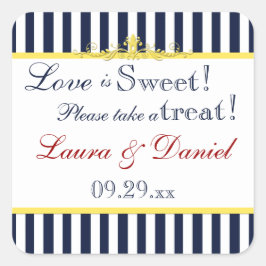 ネイビー、ホワイト、イエロー、レッドストライプのフェイスシール スクエアシール