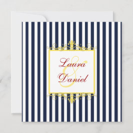 ネイビー、ホワイト、イエロー、レッドストライプ・招待状 招待状
