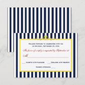 ネイビー・ホワイト・イエロー・レッド ストライプ スクロール RSVP カード (正面/裏面)