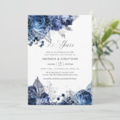 ネイビー＆ホワイト シルバーフォイル 25周年結婚記念日 招待状 (スタンド正面)